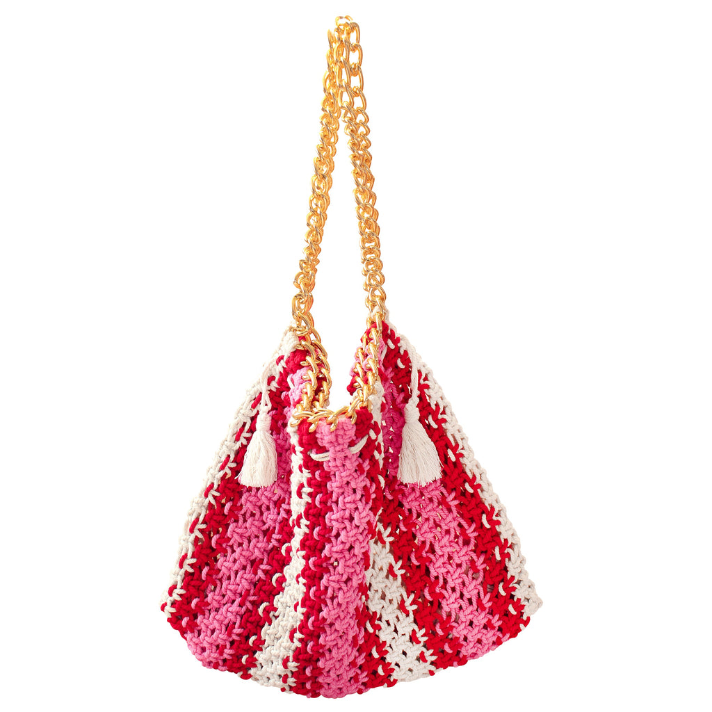 COLETTE Macrame Beach Bag In Pink & Red