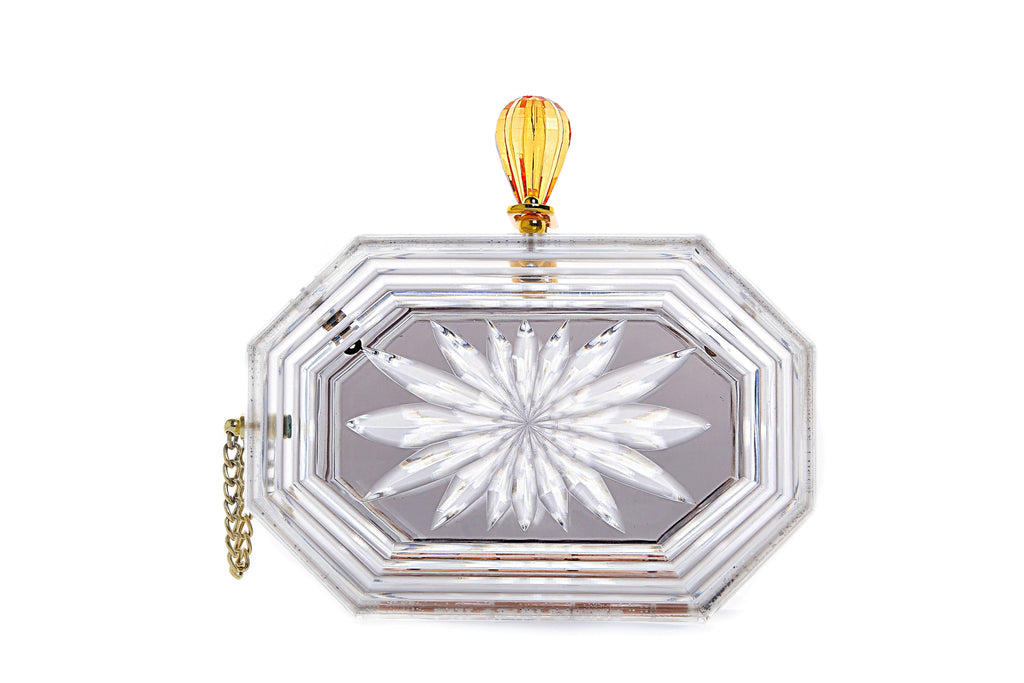 Perfume Bottle Clear Flower Cut Acrylic Box Clutch-Gray